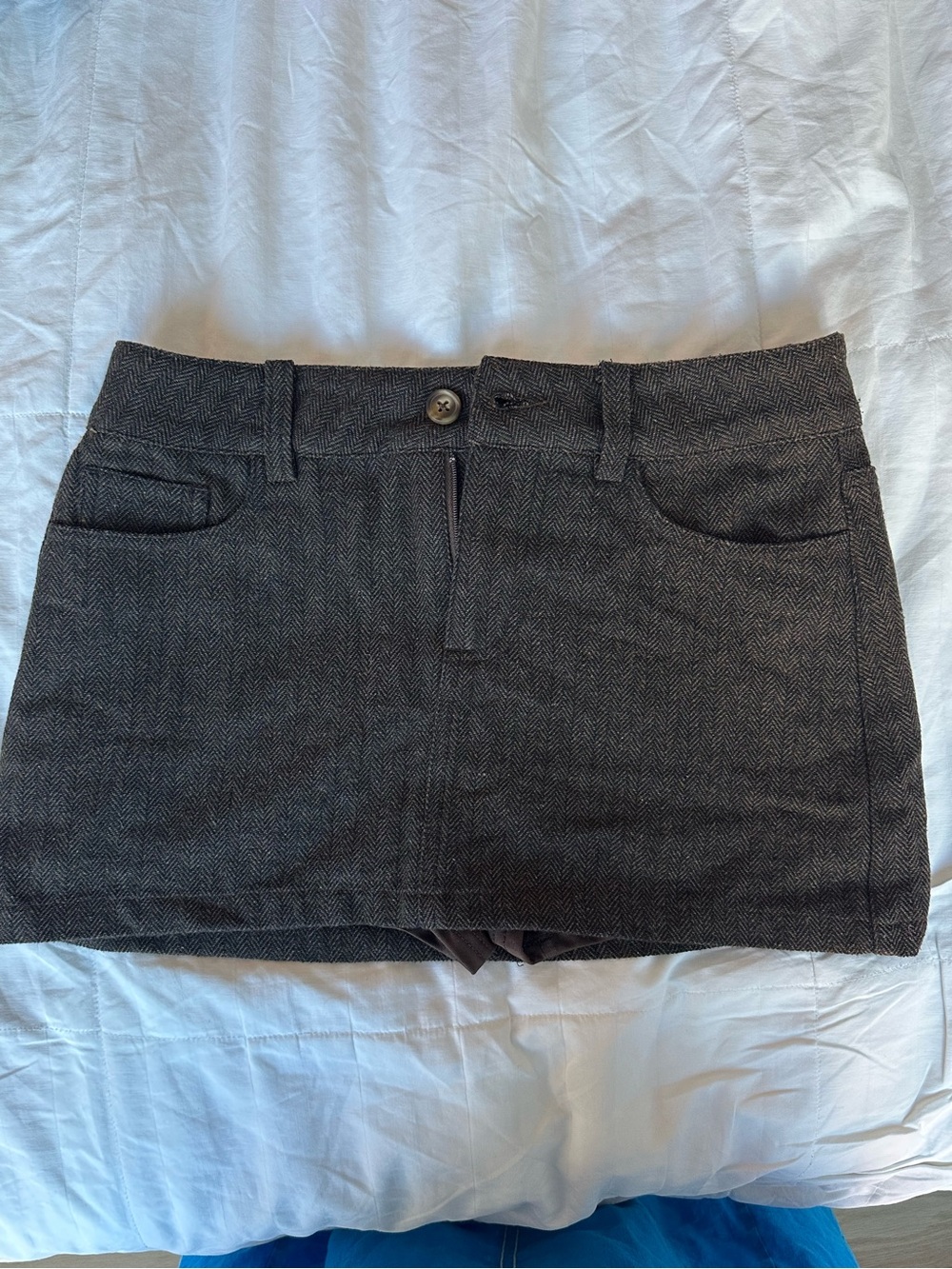 Tailored Gray Herringbone Mini Skirt
